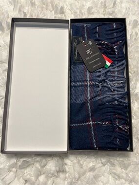 Linea Emmeti Cashmere Wool Blend Blue Scarf Men’s 12” X 71” Made in Italy